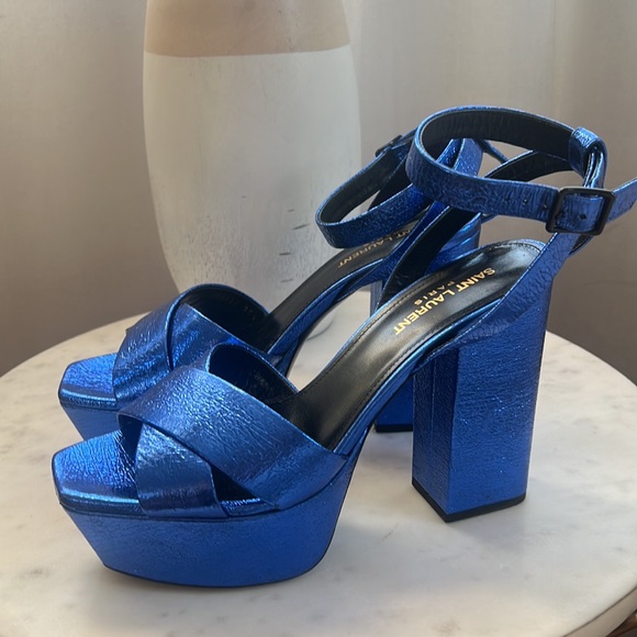 Saint Laurent Leather Sandals Blue & Metallic
Platform Authentic sz 38 1/2 - Picture 8 of 15
